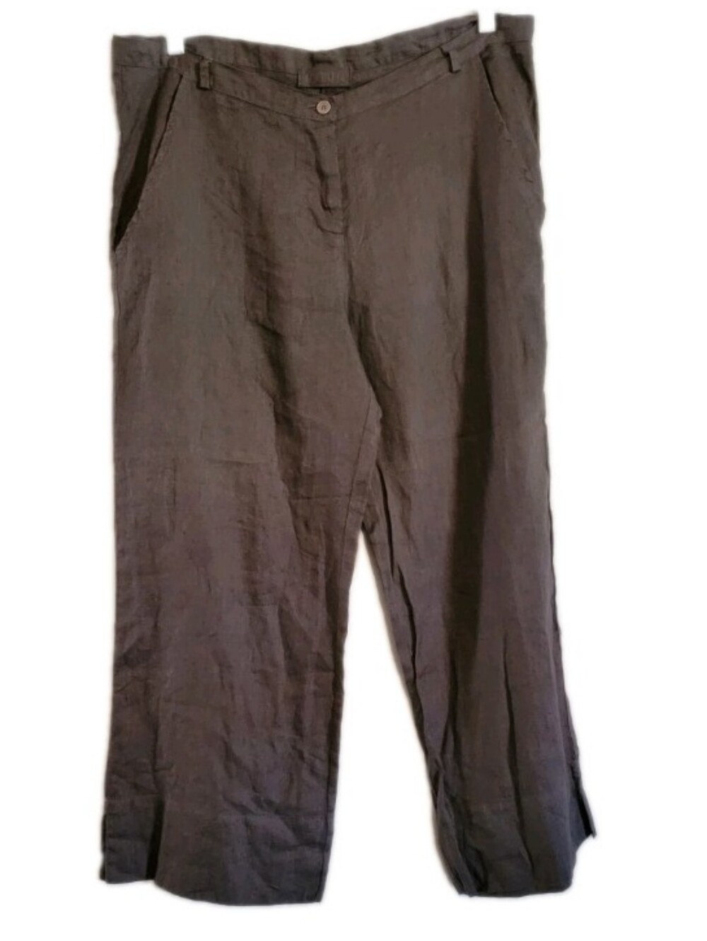C P Shades Linen Wide Leg Pants Trouser Button Fly Pockets Brown Lagenlook Beach